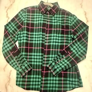 Banana Republic Button-Down Long Sleeve Shirt, Untucked Fit, Small, Green Plaid